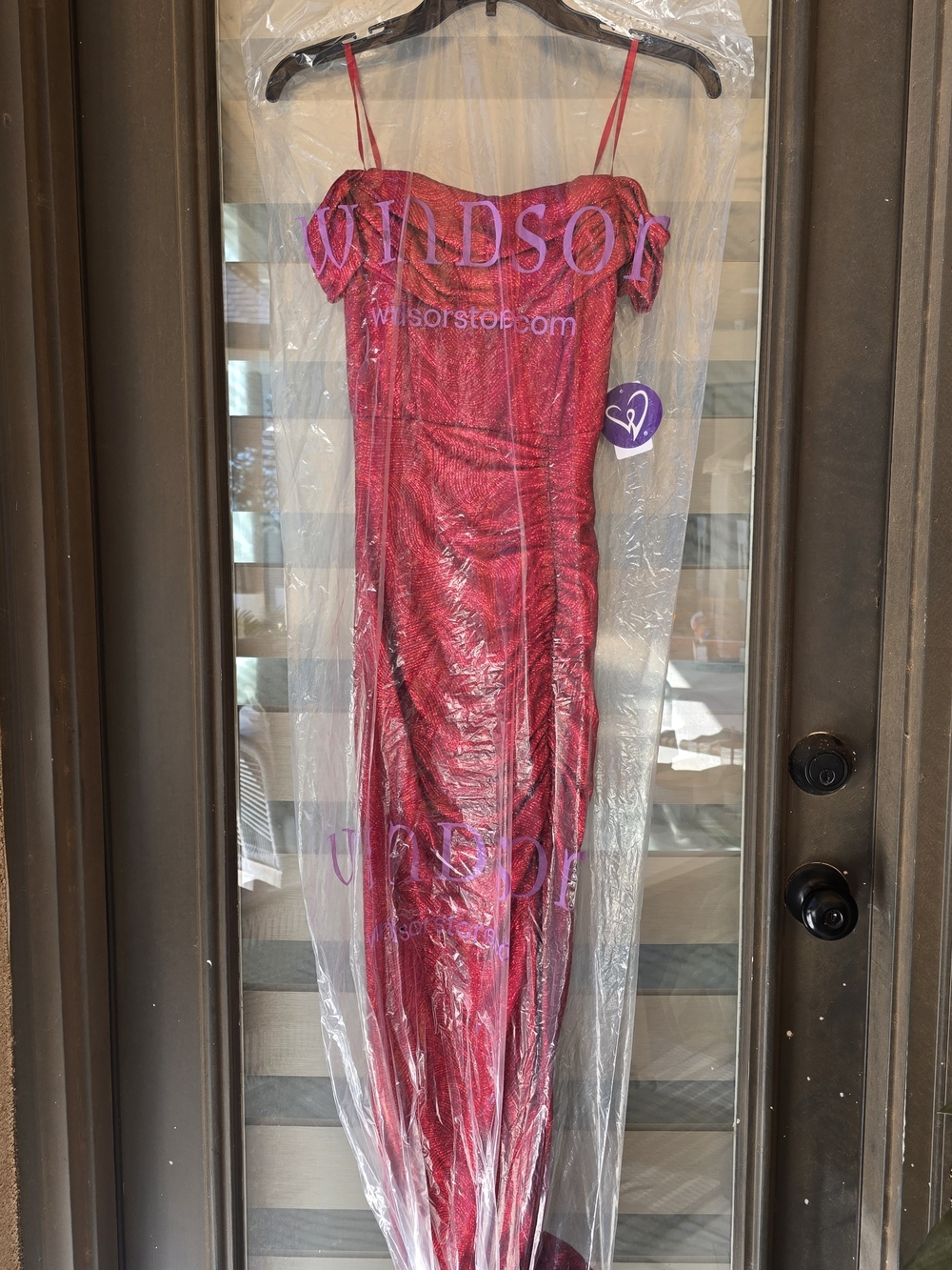 Windsor Red Shimmery Off-Shoulder Prom Dress